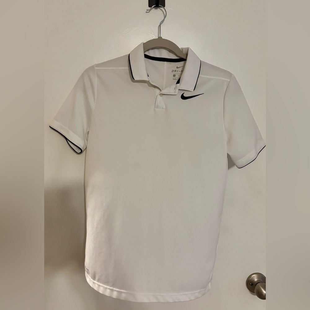 Nike - Boys Size L - Dri Fit White and Black Polo